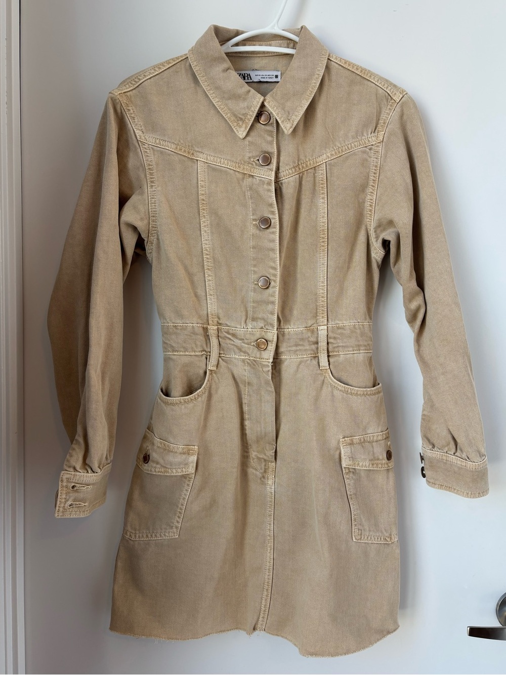 Zara Tan Denim Utility Jacket Dress
